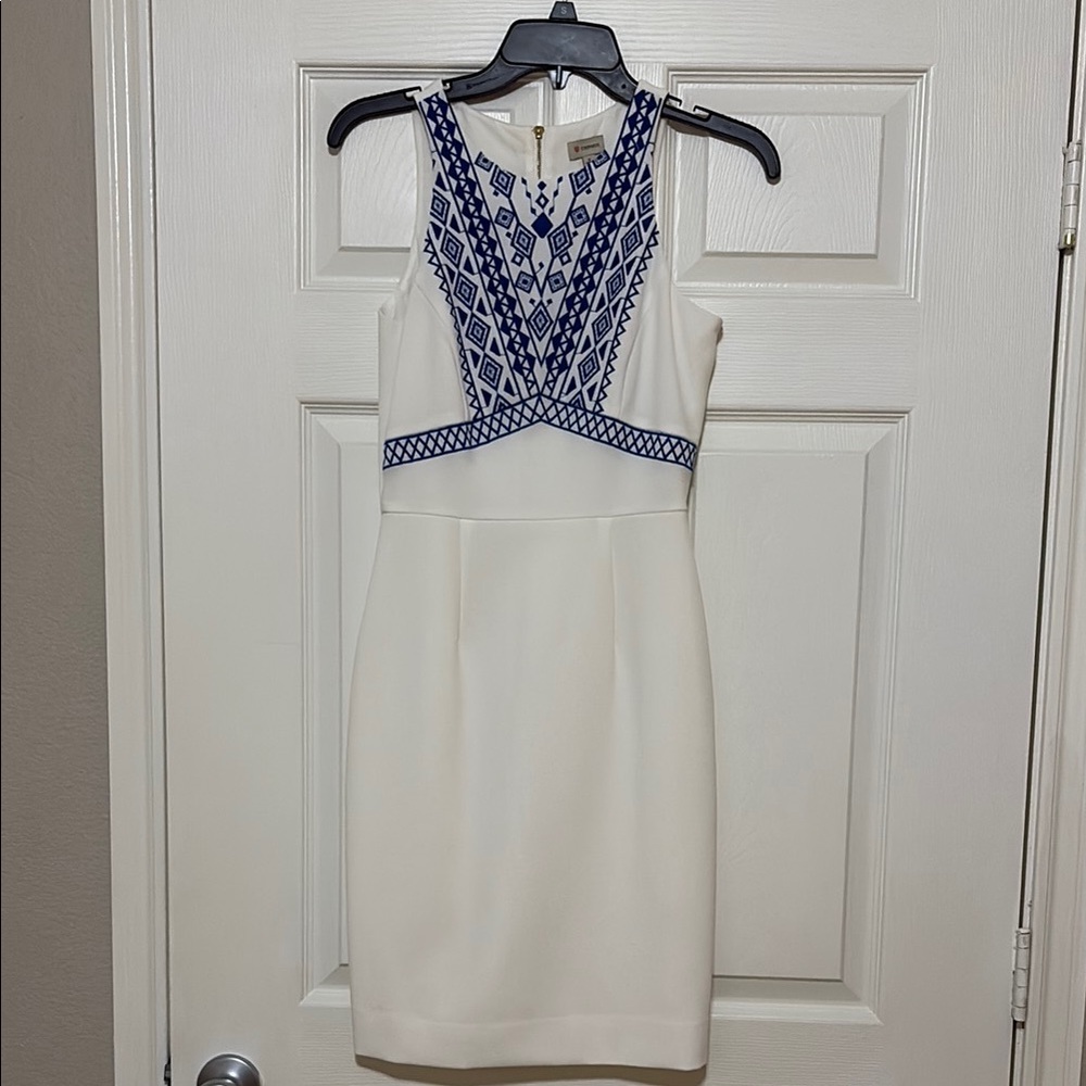 Cremieux Blue and White Sheath Cocktail Dress